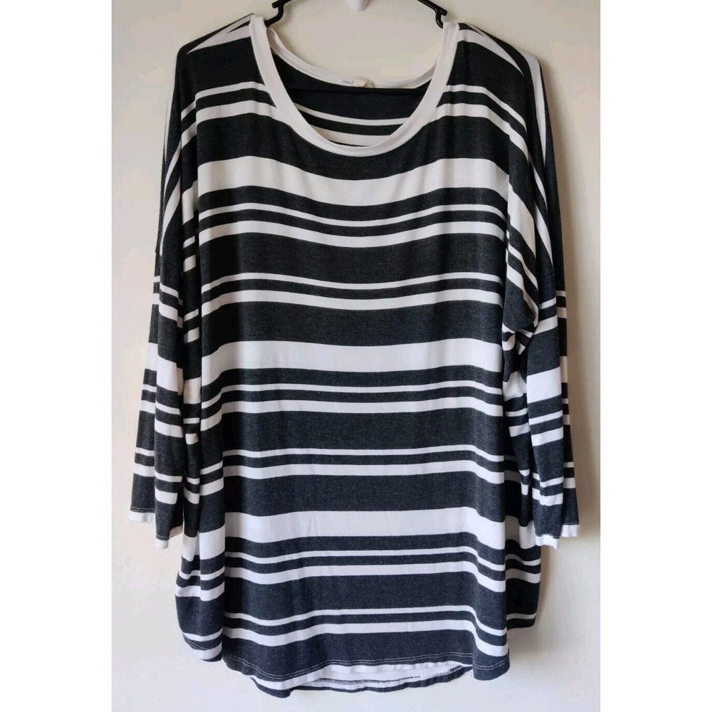 LOFT Lounge Women's Size L Black/ White Striped Long Sleeve Shirt Oversized Soft